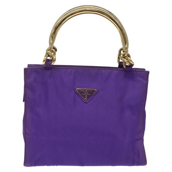 PRADA Hand Bag Nylon Purple Gold - Picture 2 of 12